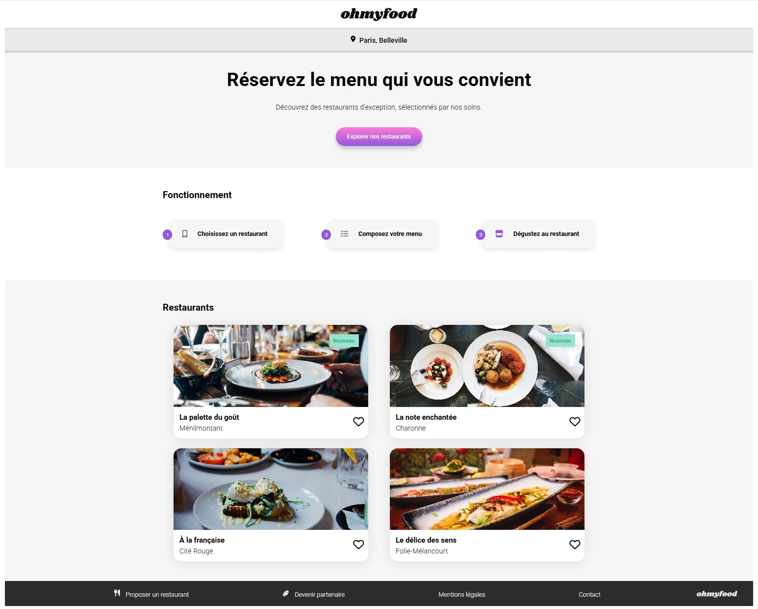 Aperçu du projet Oh My Food